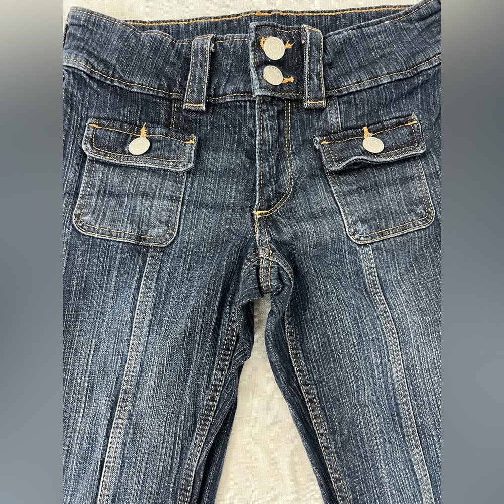H&M Bootcut Leg Low Jeans Dark Denim Blue Wash Adjustable Waist Girls Size 10 #3 - Picture 6 of 10